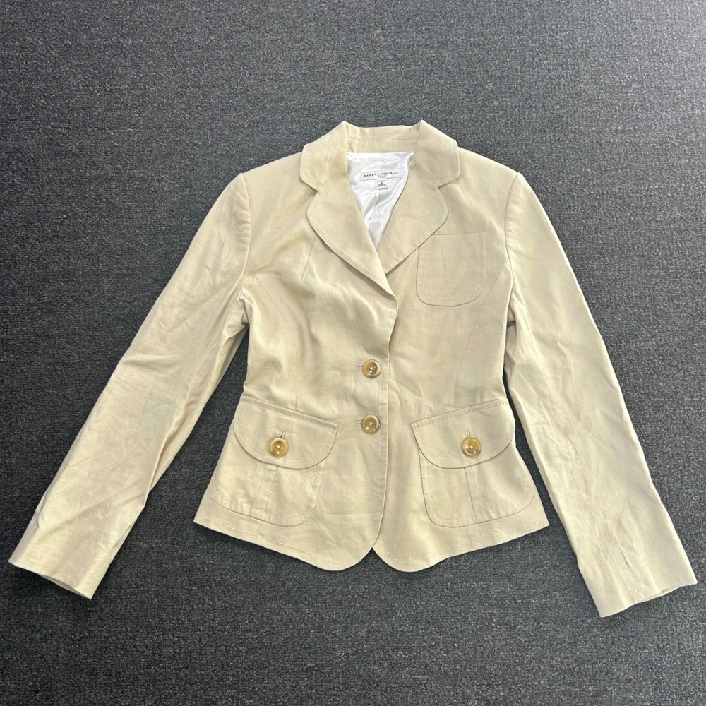 Banana Republic Linen Rayon Blazer Tan Womens 4 Stretch 2 Button Pockets Casual